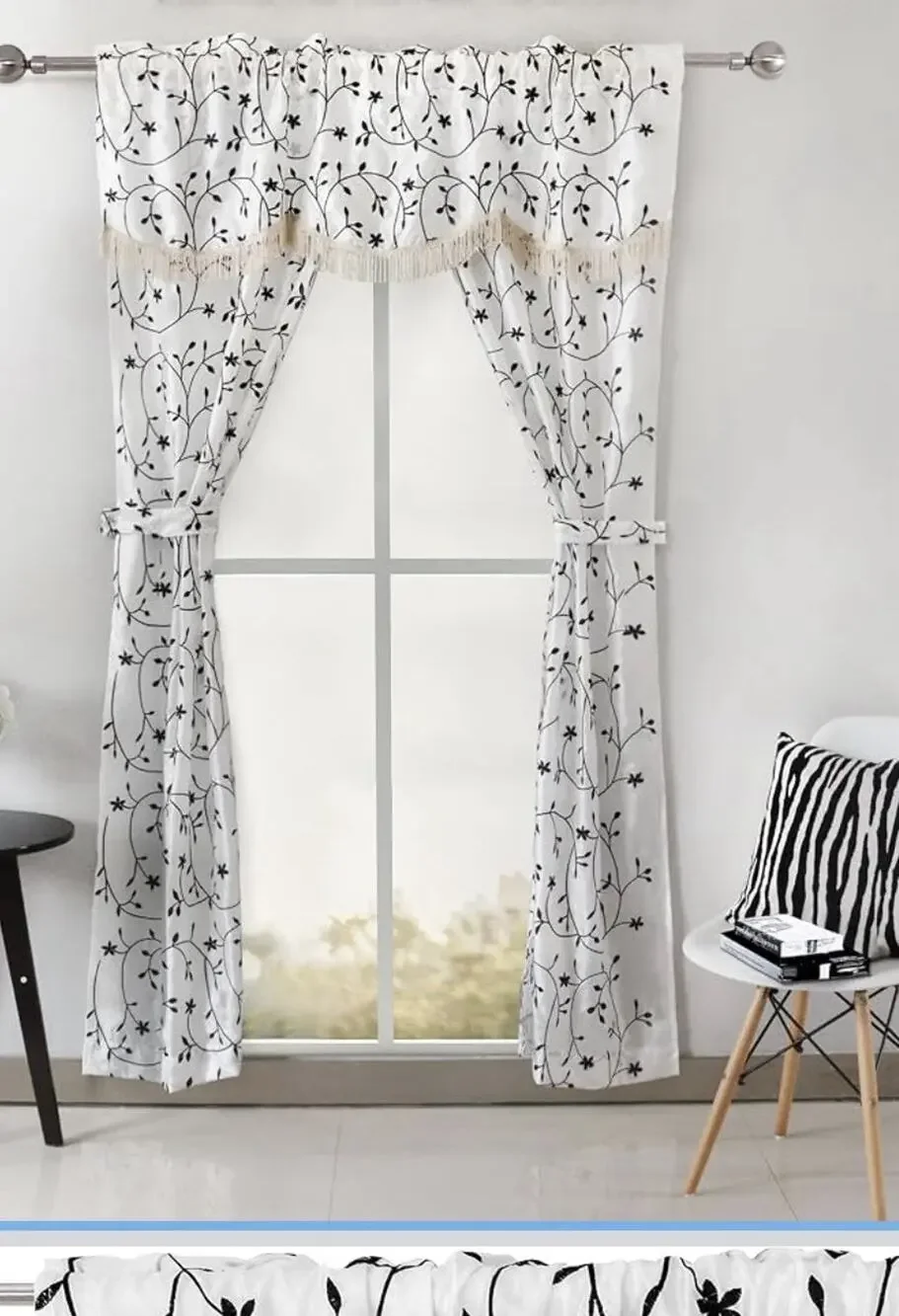 Randall Floral Sheer Curtain Panel Set with Attached Valance
